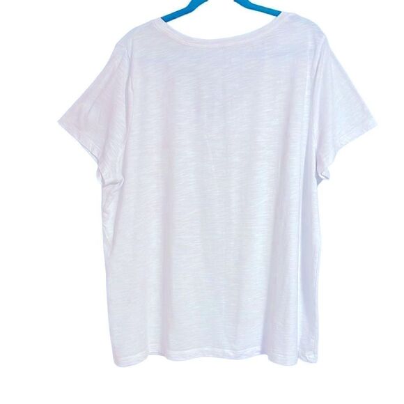 Ava & Viv white, green, blue V-neck short sleeve abstract graphic t-shirt 3X - Picture 3 of 8